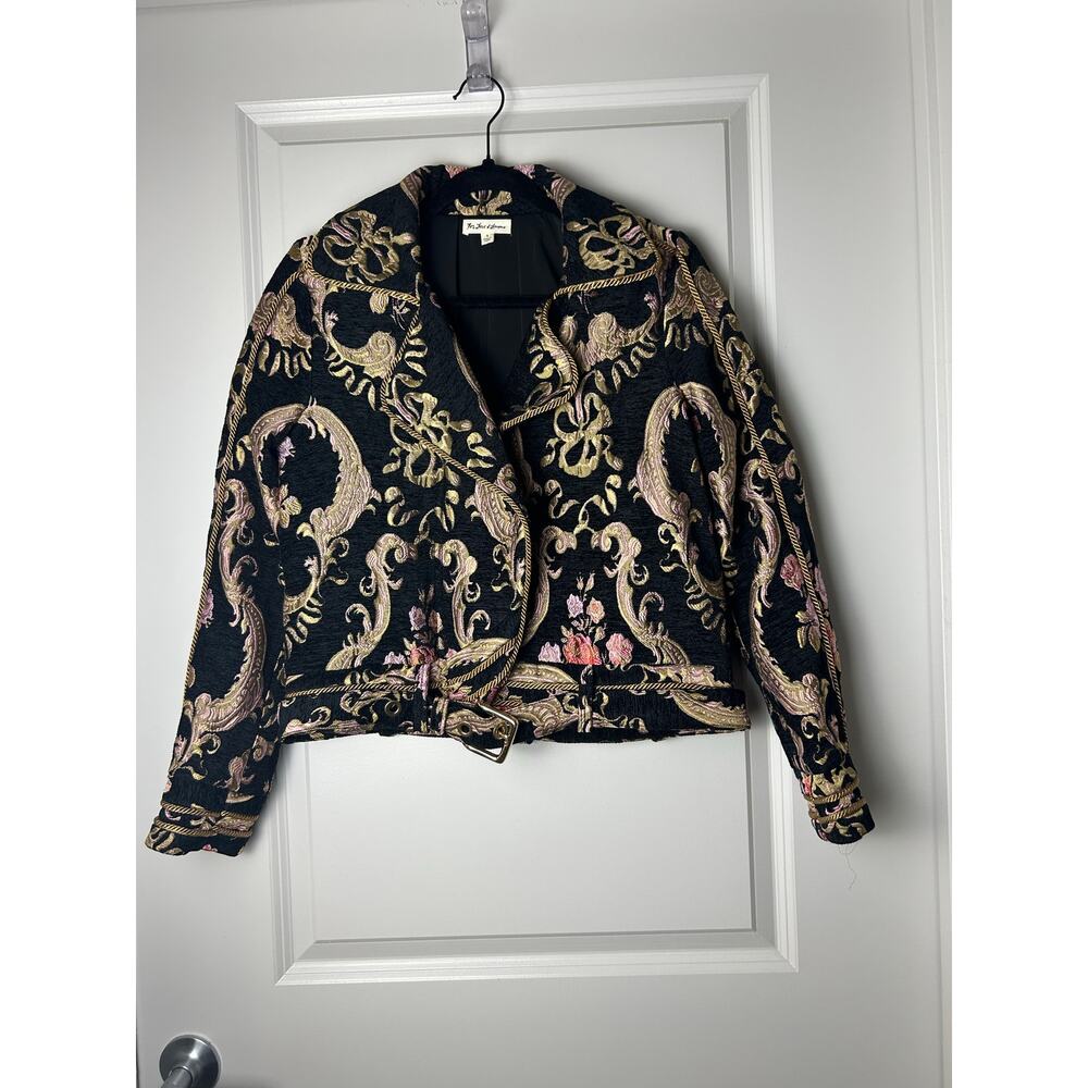 For love and lemons brocade tapestry moto jacket with belt size s